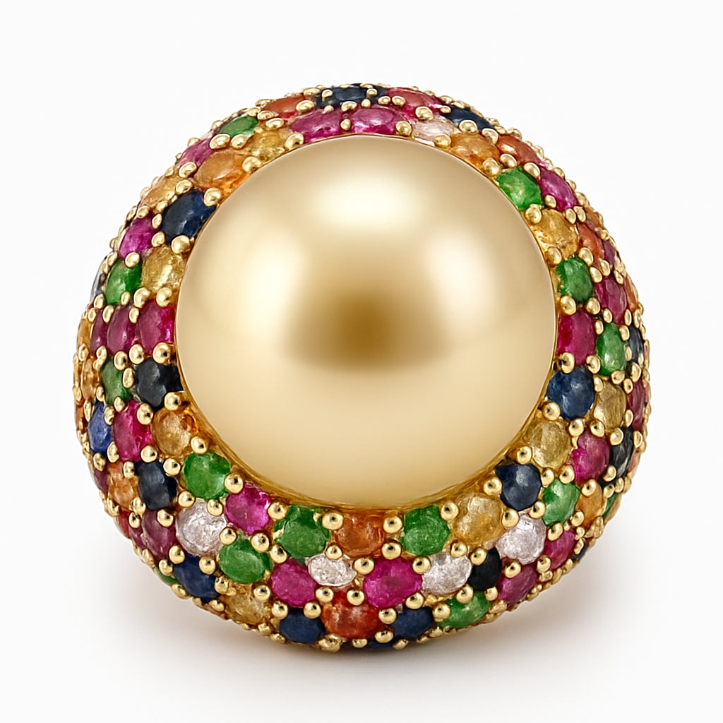 18K Yellow Gold Multi Sapphire Ring, 13-14mm, 0.46ct