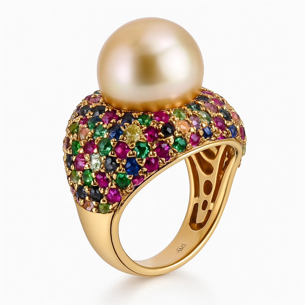18K Yellow Gold Multi Sapphire Ring, 13-14mm, 0.46ct