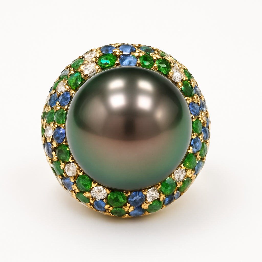 18K Yellow Gold Tahitian Pearl Ring, 14-15mm, 2.5ct