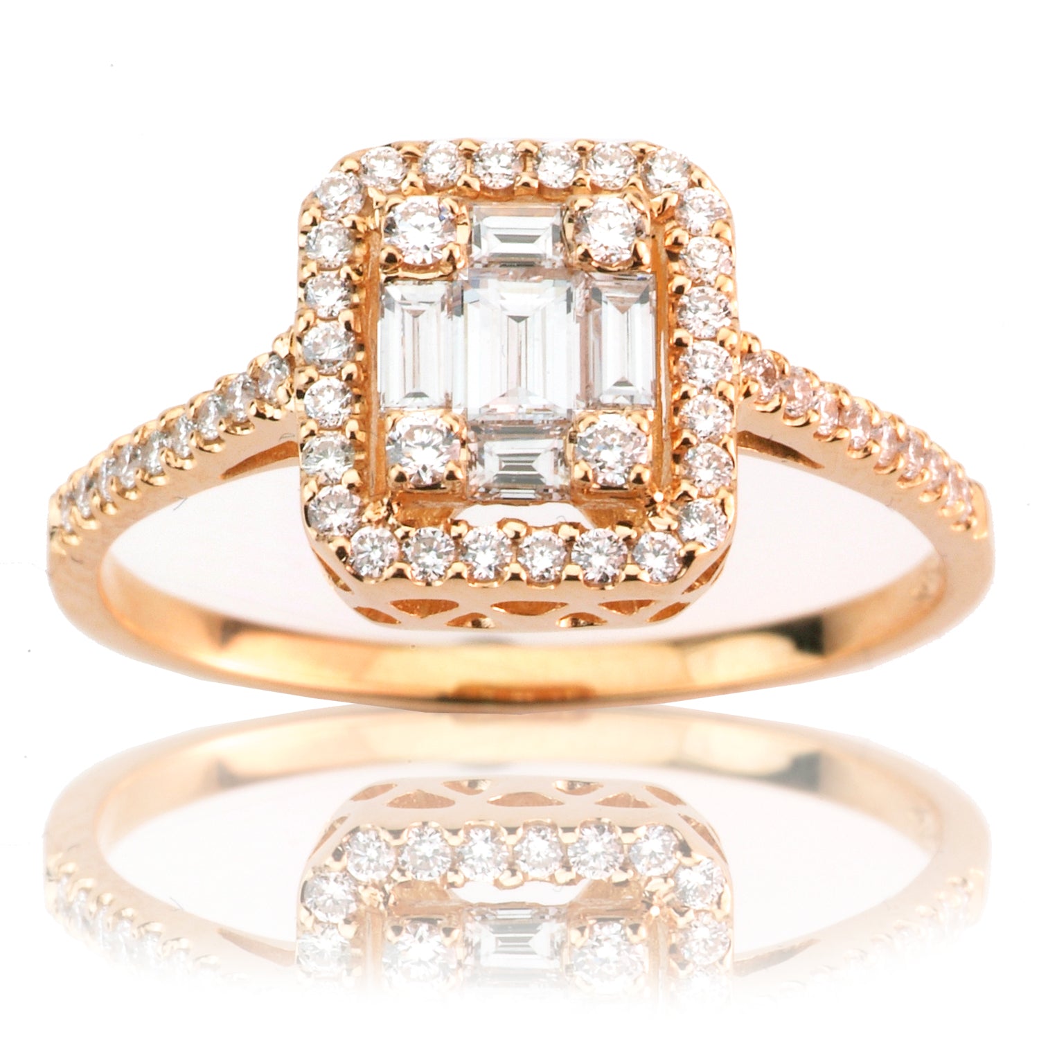 18KR Diamond Baguette Illusion Fashion Ring