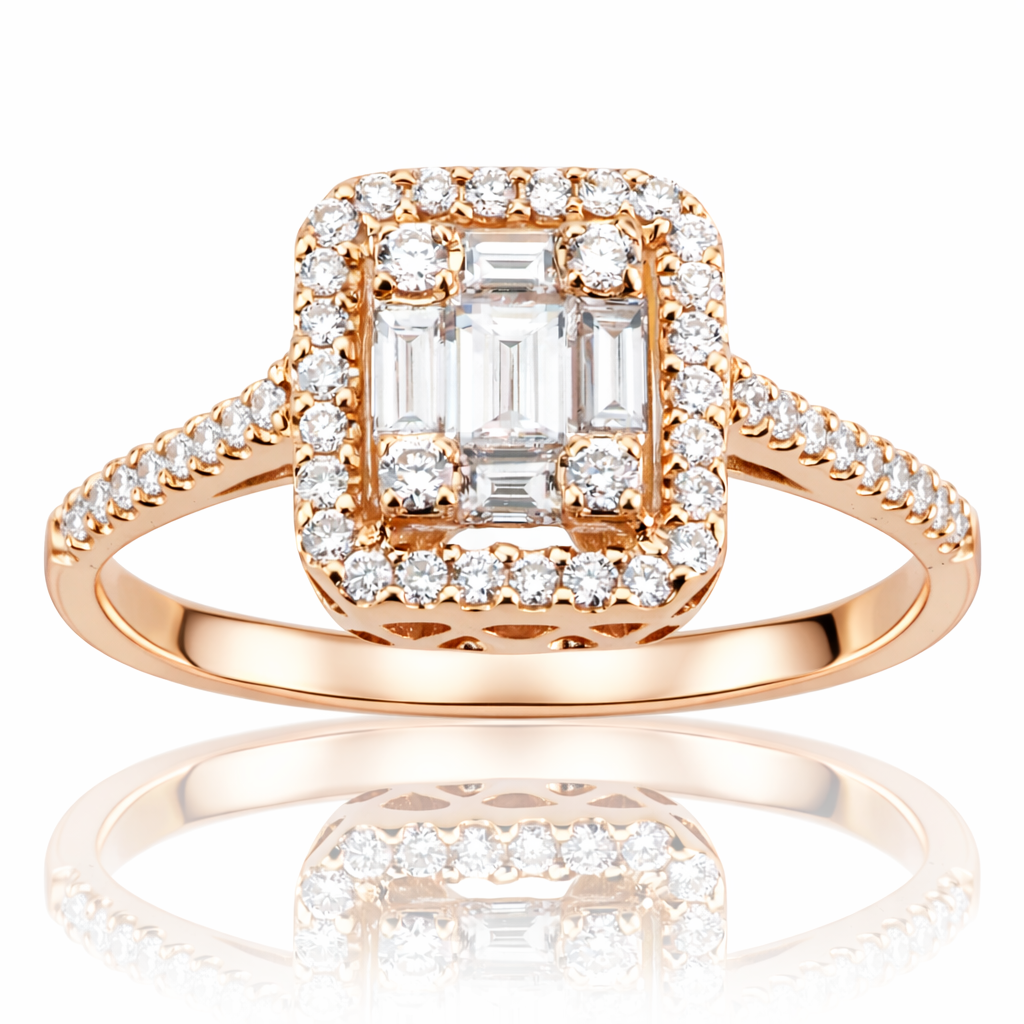 18K Rose Gold Diamond Baguette Illusion Fashion Ring, 0.5ct