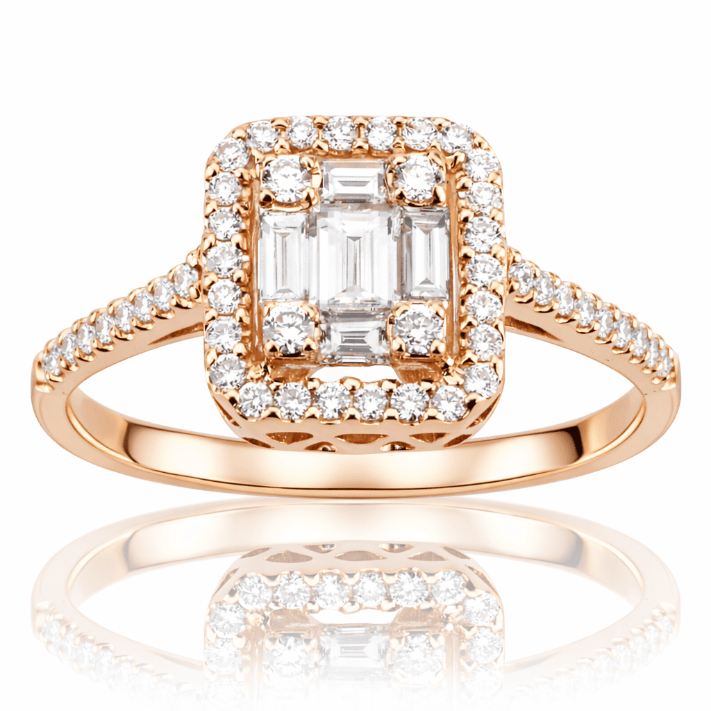 18K Rose Gold Diamond Baguette Illusion Fashion Ring, 0.5ct