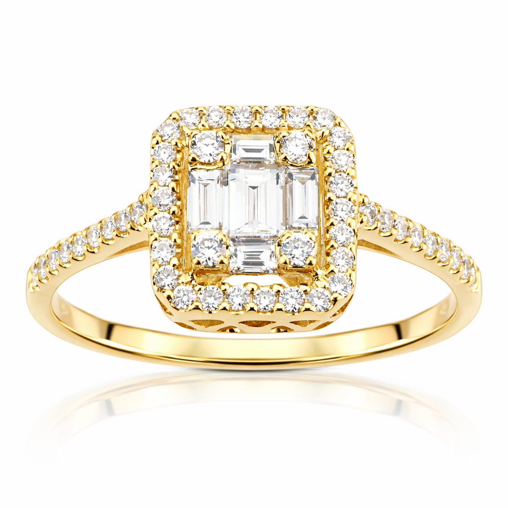18K Yellow Gold Baguette Illusion Fashion Ring, 0.5ct