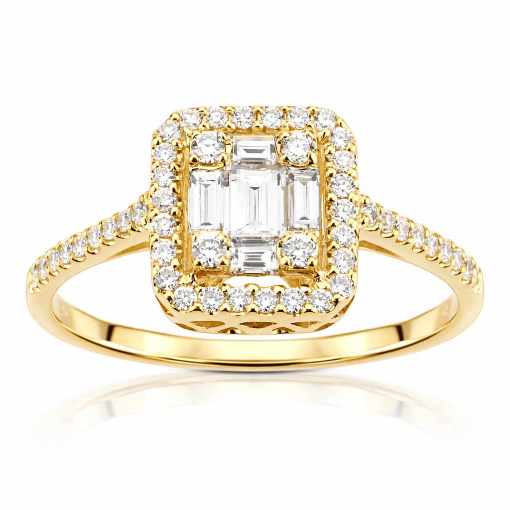 18K Yellow Gold Baguette Illusion Fashion Ring, 0.5ct