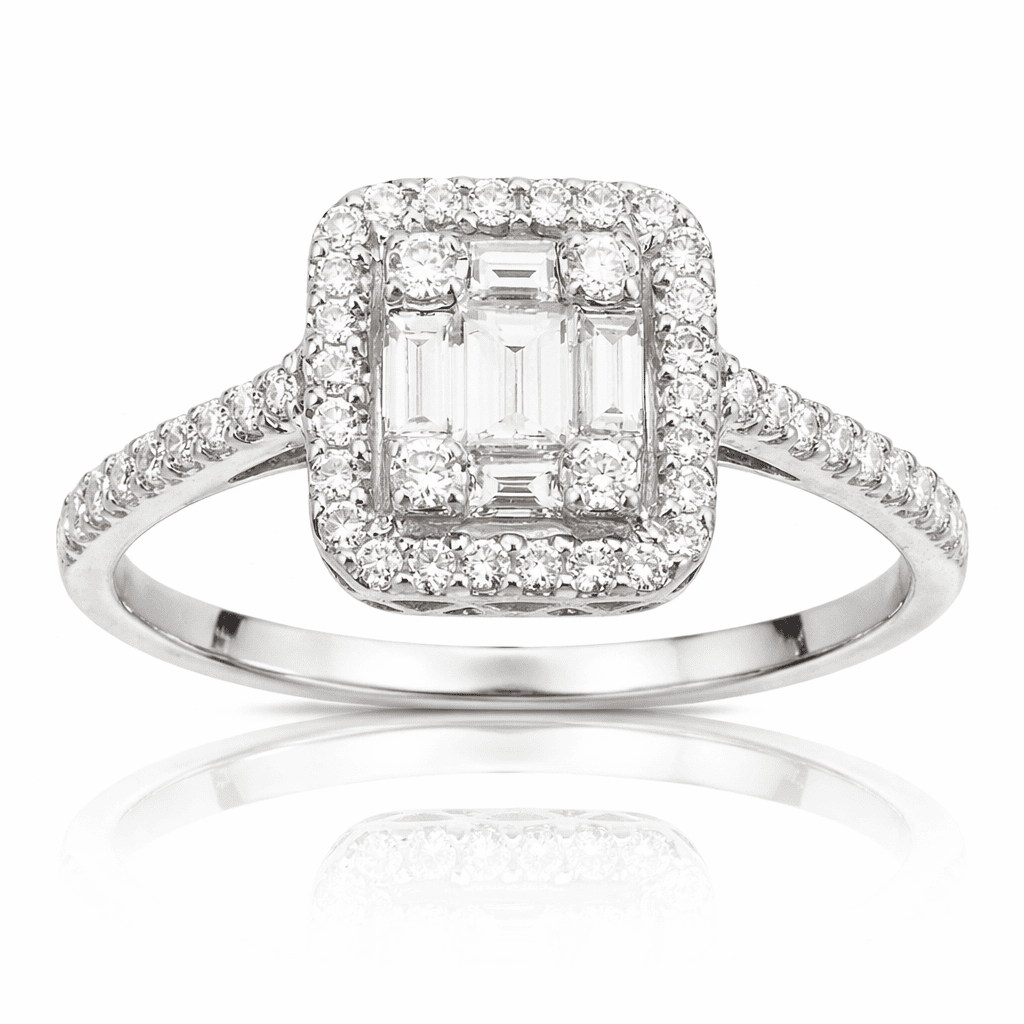 18K White Gold Diamond Baguette Illusion Fashion Ring, 0.5ct