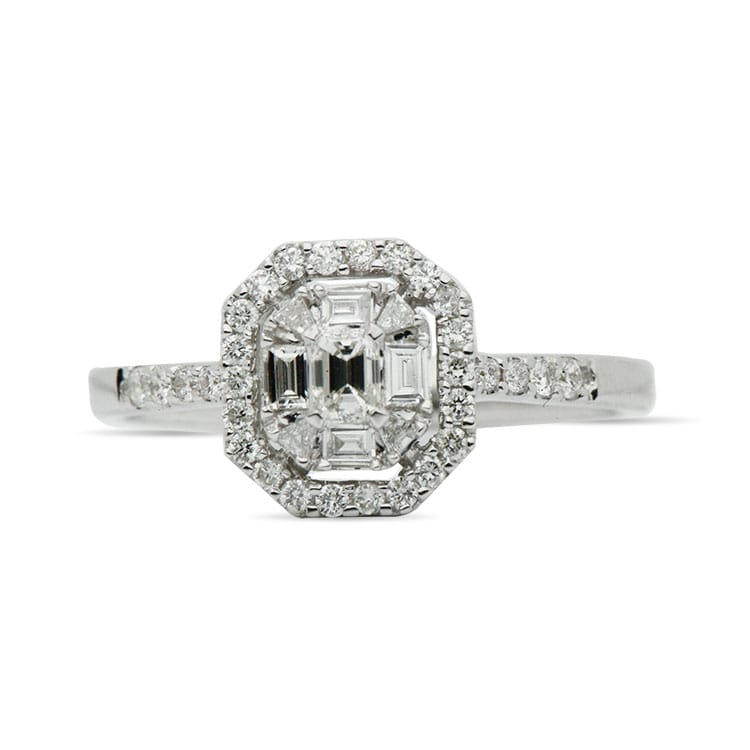 18K White Gold Diamond Baguette Illusion Fashion Ring, 0.37ct