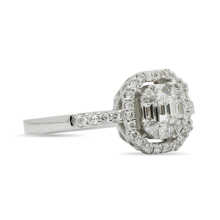 18K White Gold Diamond Baguette Illusion Fashion Ring, 0.37ct