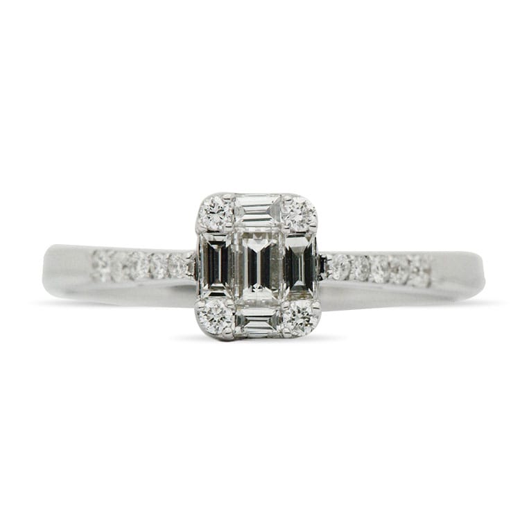 18K White Gold Diamond Baguette Illusion Fashion Ring