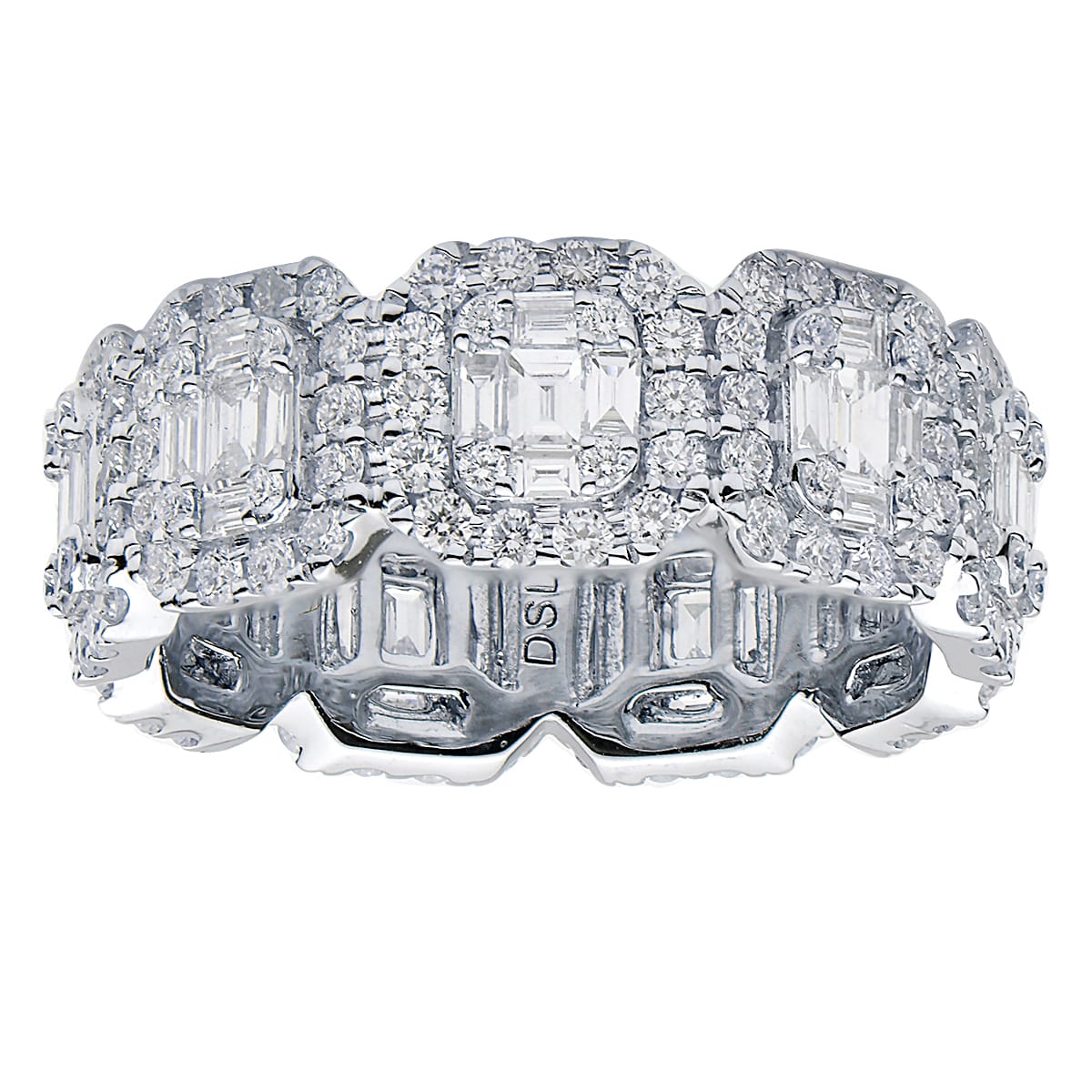 18K White Gold Diamond Baguette Illusion Diamond Band, 0.8ct