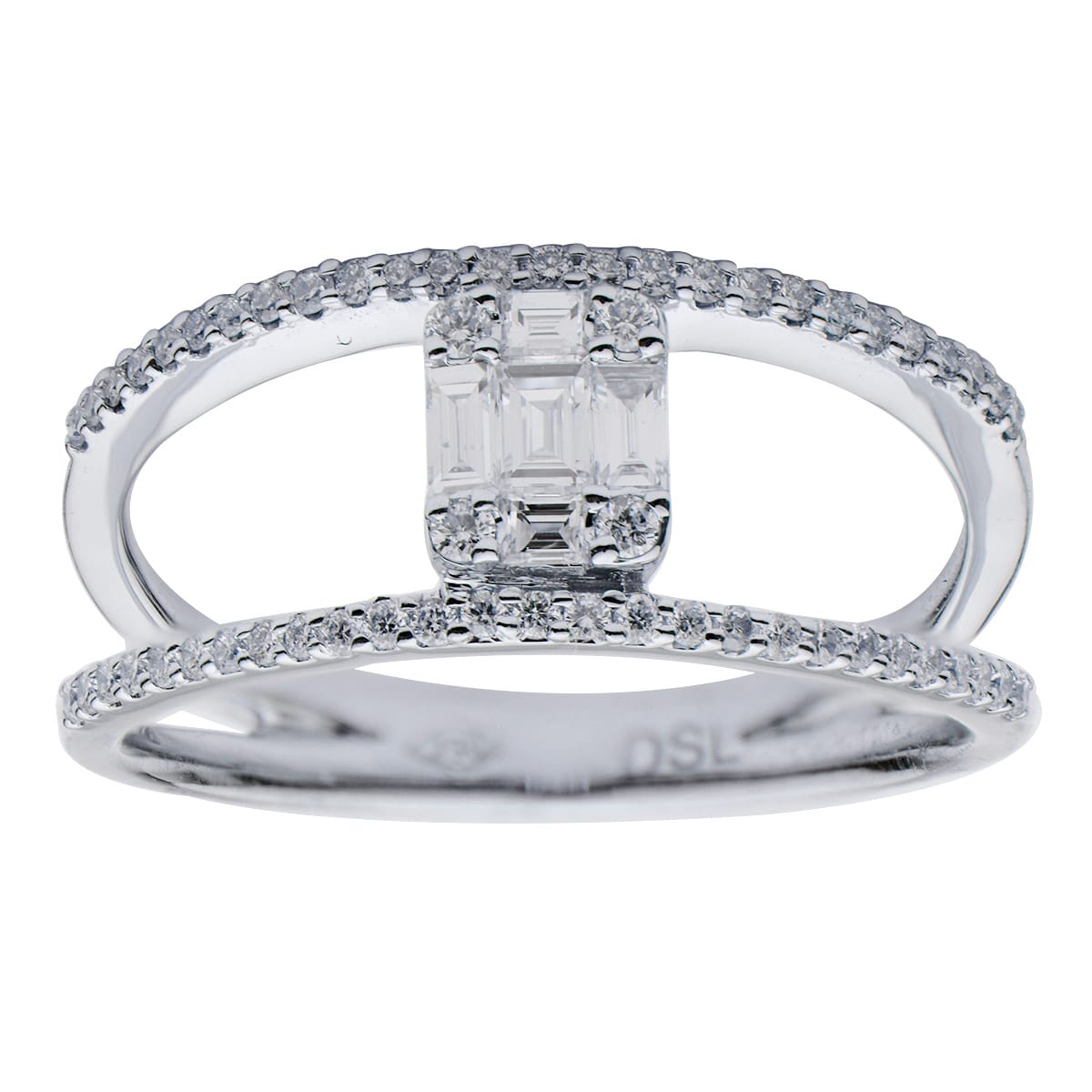 18K White Gold Diamond Baguette Illusion Fashion Ring, 0.42ct