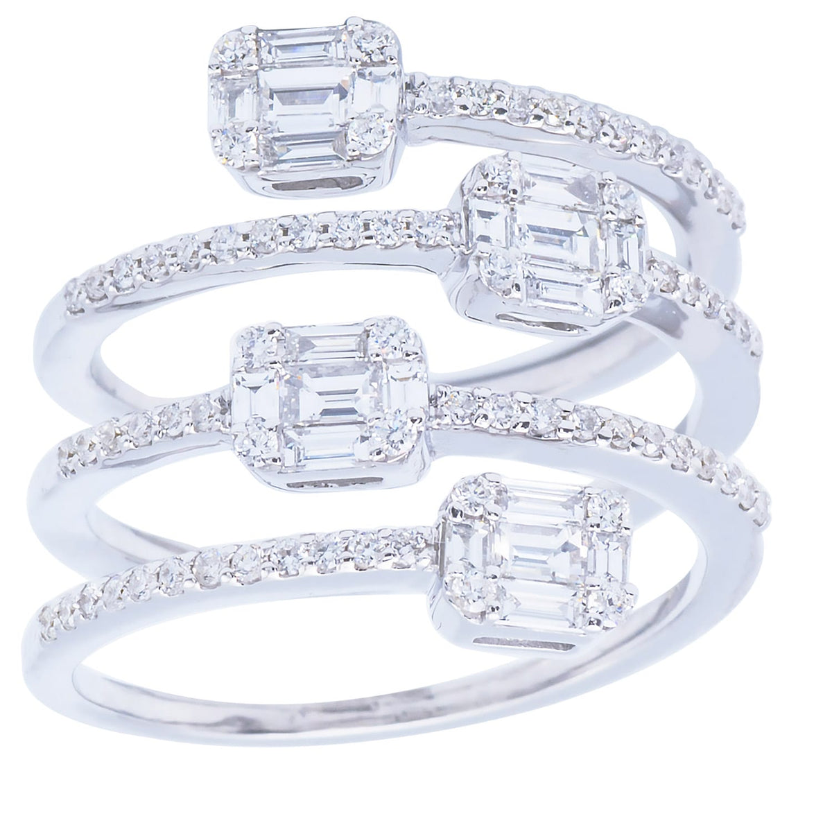18K White Gold Diamond Baguette Illusion Fashion Ring, 0.96ct