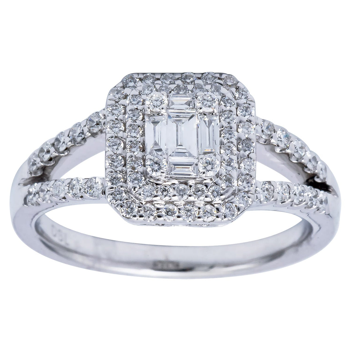 18K White Gold Diamond Baguette Illusion Fashion Ring, 0.62ct