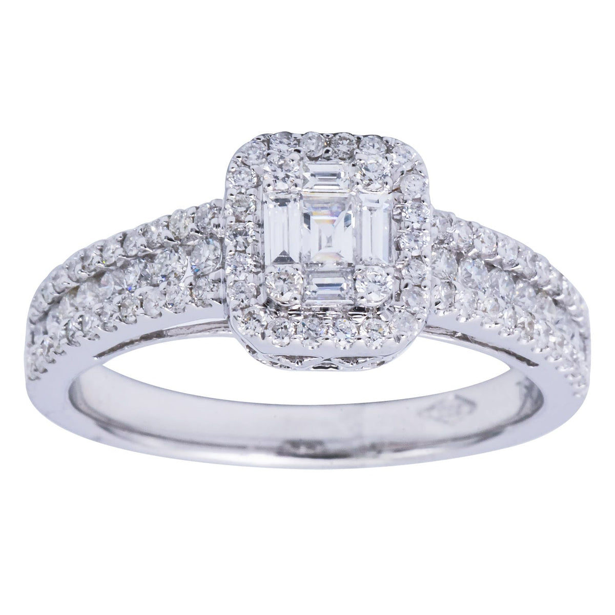 18K White Gold Diamond Baguette Illusion Fashion Ring, 0.79ct