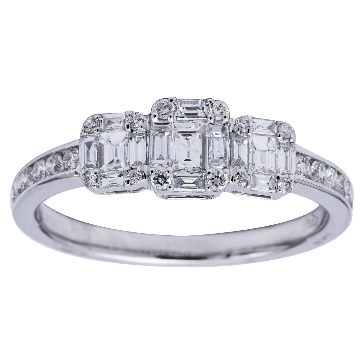 18K White Gold Diamond Baguette Illusion Fashion Ring, 0.64ct