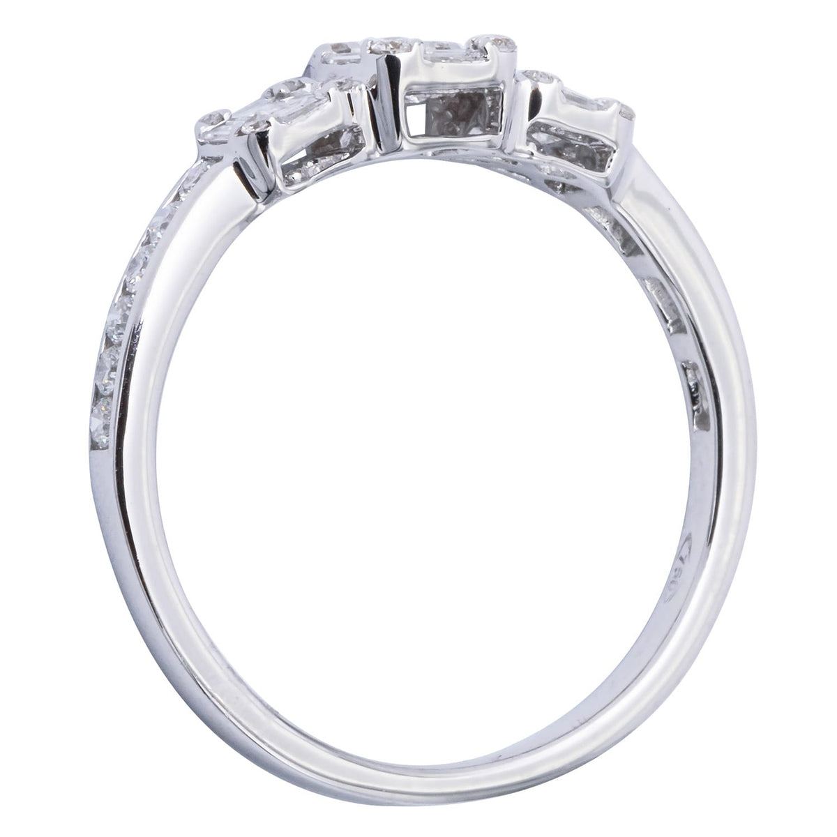 18K White Gold Diamond Baguette Illusion Fashion Ring, 0.64ct