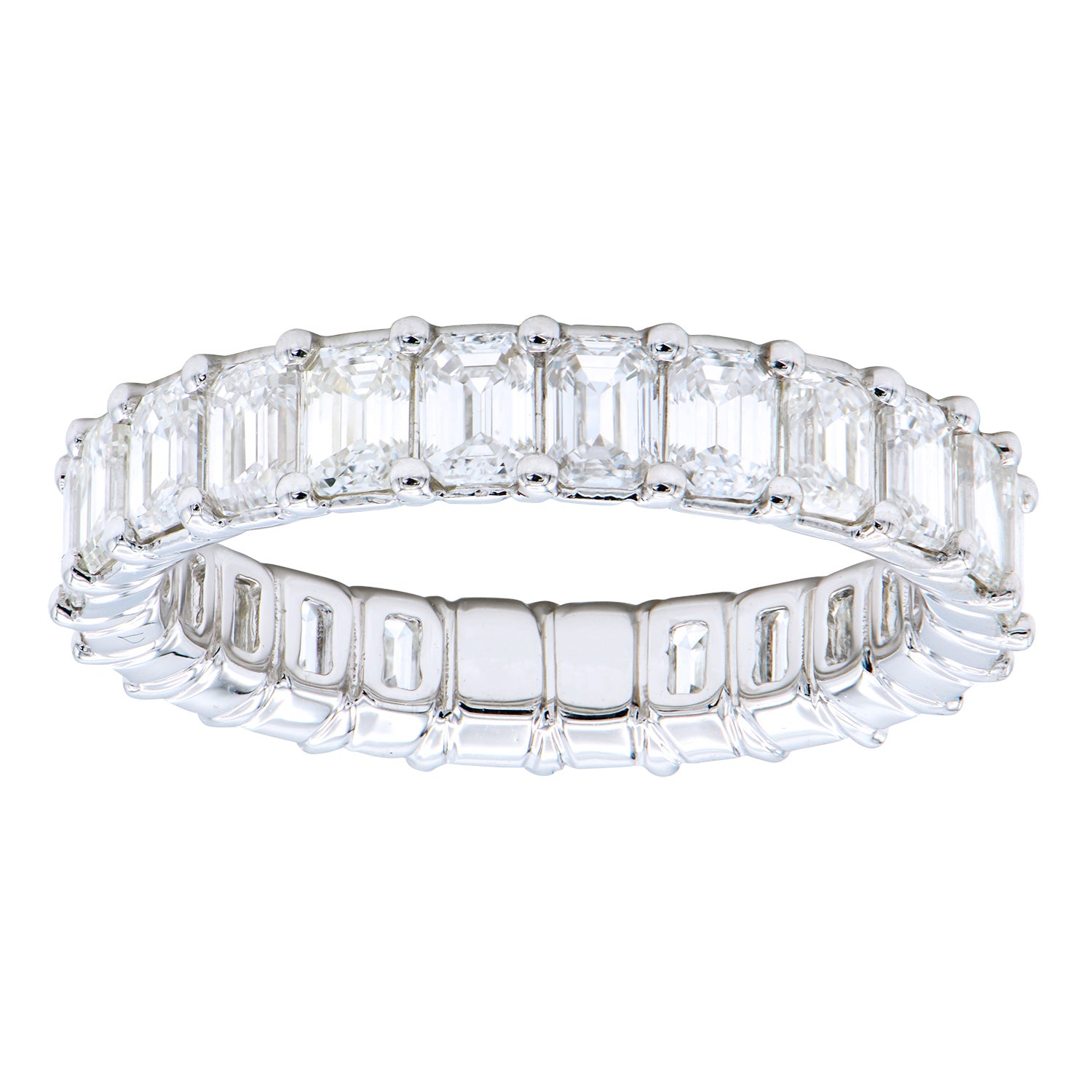 18K White Gold Emerald Cut Eternity Diamond Ring 1/6 CT Each