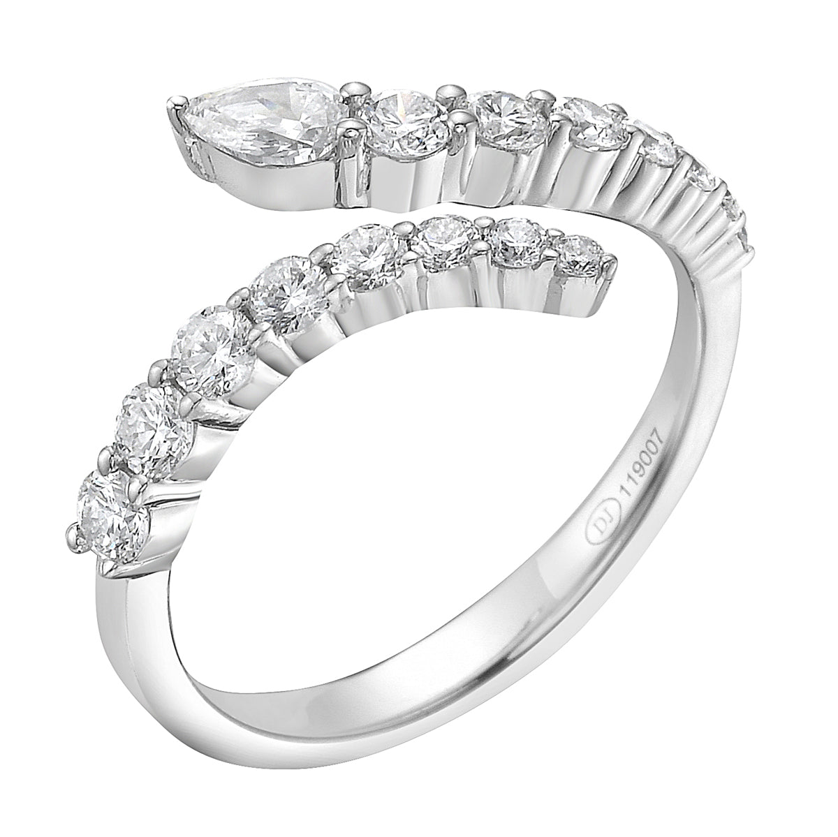 R055698 - Ring 18KW/2.1G 1PEAR-0.14CT 15RD-0.59CT