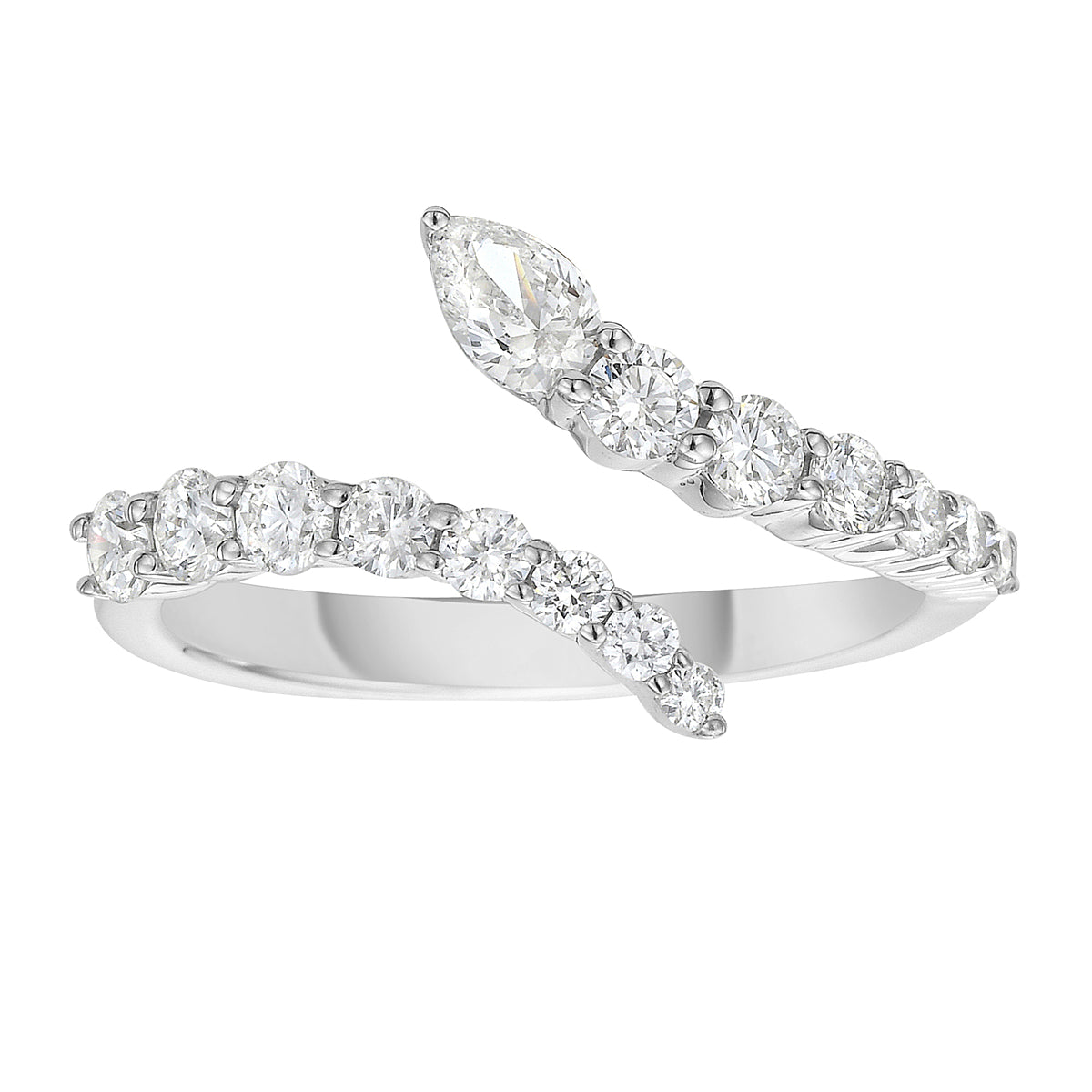 R055698 - Ring 18KW/2.1G 1PEAR-0.14CT 15RD-0.59CT