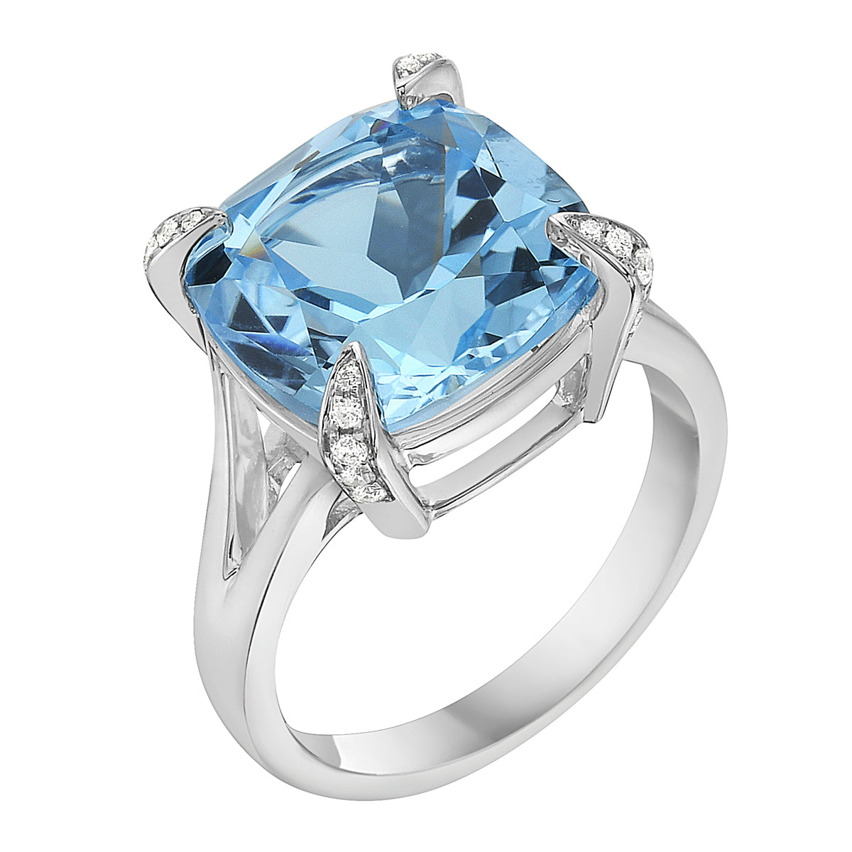 Ring 14KW/4.7G 1SBT-8.88CT 20RD-0.11CT Sky Blue Topaz