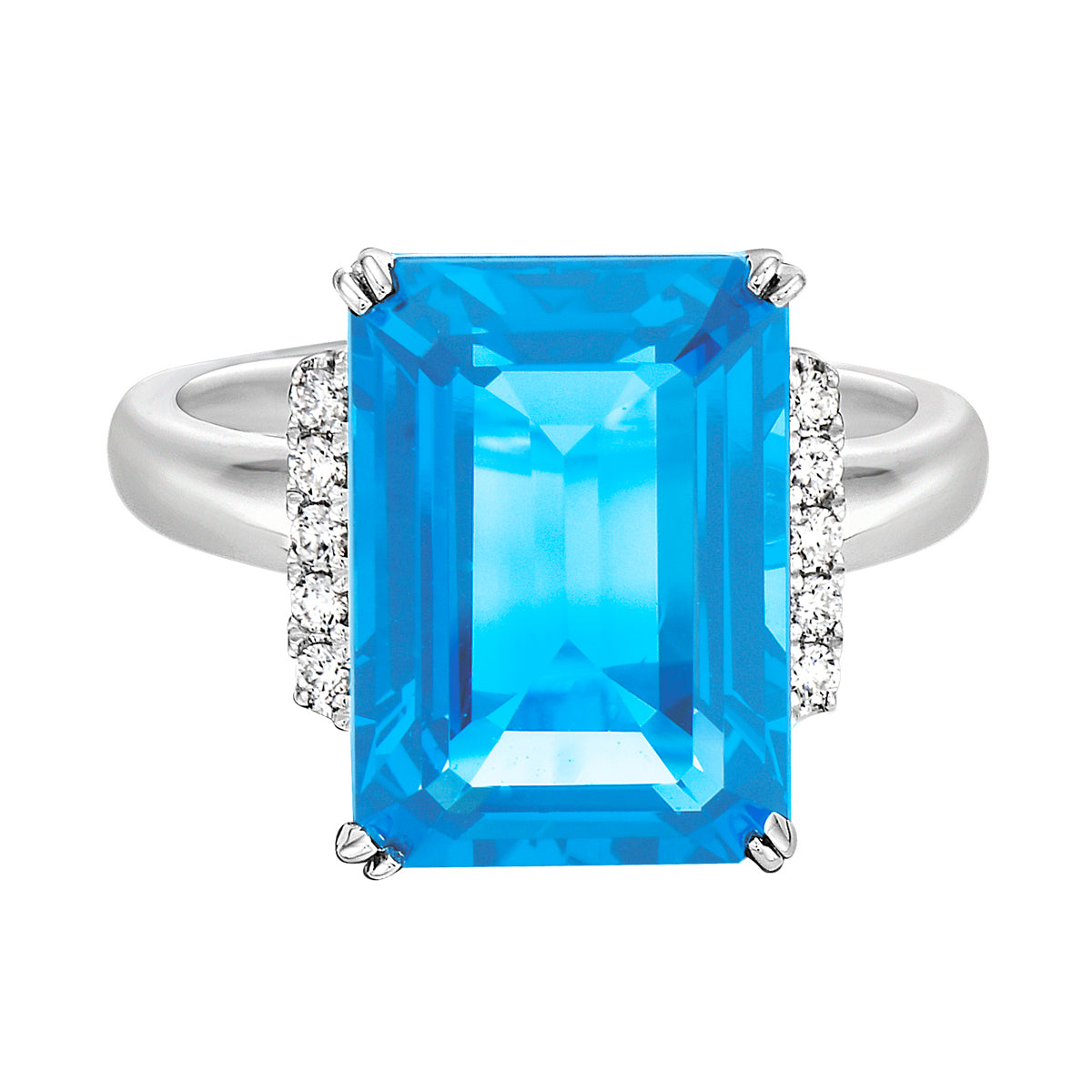 Ring 14KW/3.9G 1SBT-8.72CT 10RD-0.13CT Sky Blue Topaz