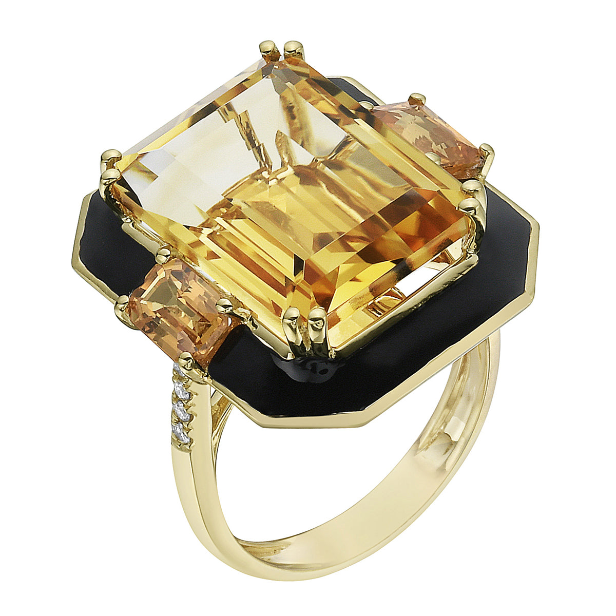 R090002-CIT - Ring 18KY-5.53G 10D-0.06ct 2CIT-1.28ct 1CIT-11.50ct B.Enamel