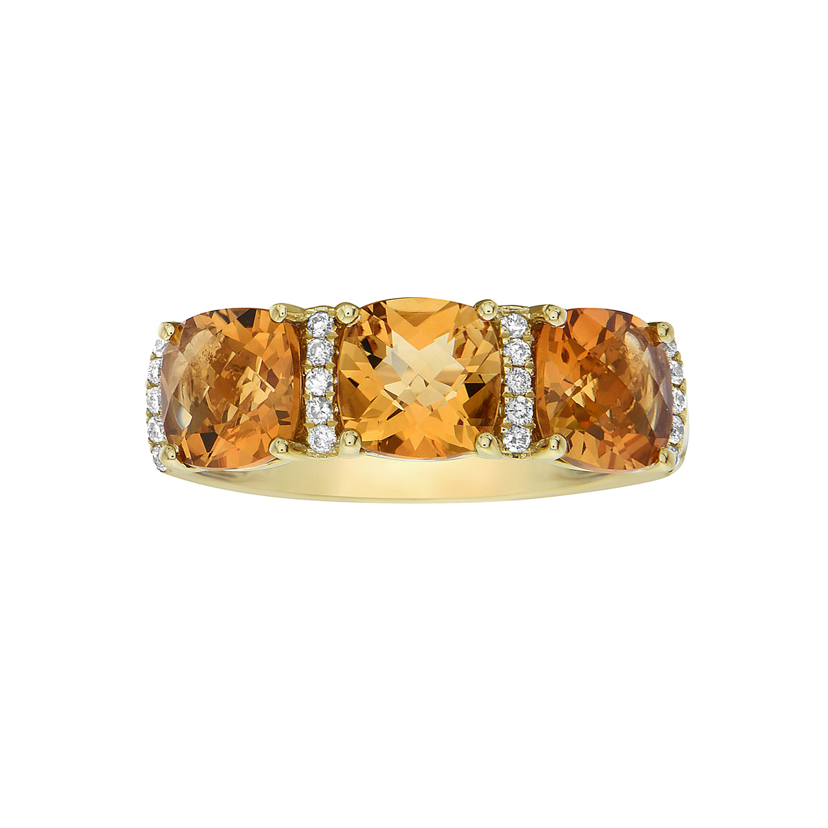 R090006-CIT - Ring 14KY/3.3G 3CIT-2.38CT 20RD-0.09CT Citrin