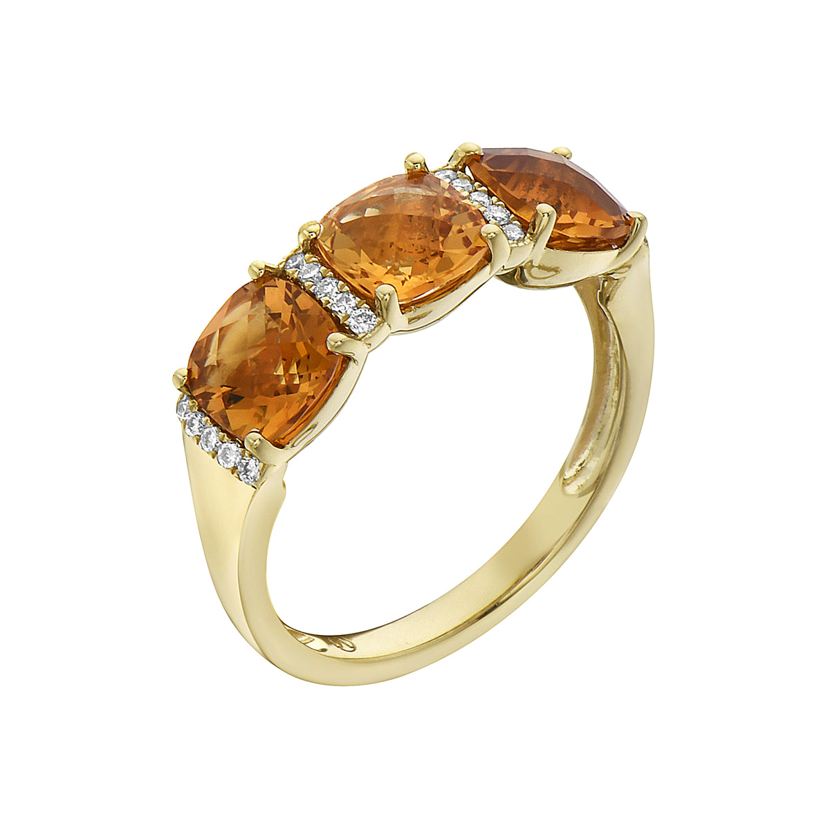 R090006-CIT - Ring 14KY/3.3G 3CIT-2.38CT 20RD-0.09CT Citrin
