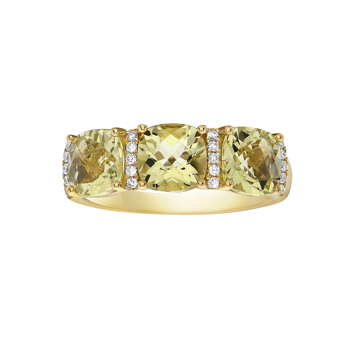 R090006-GGQ - Ring 14KY/3.3G 3GGQ-2.33CT 20RD-0.09CT Gold Green Quartz