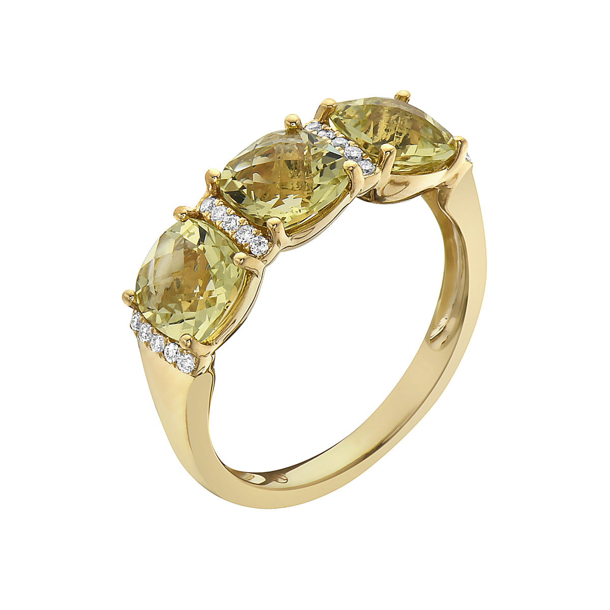 Ring 14KY/3.3G 3GGQ-2.33CT 20RD-0.09CT Gold Green Quartz