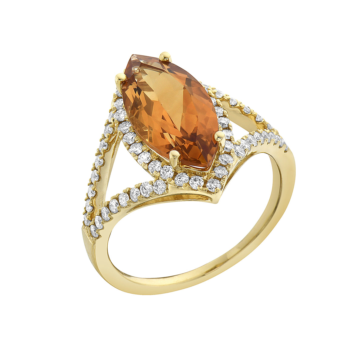 R090007-CIT - Ring 14KY/3.0G 1CIT-2.73CT 58RD-0.50CT Citrine
