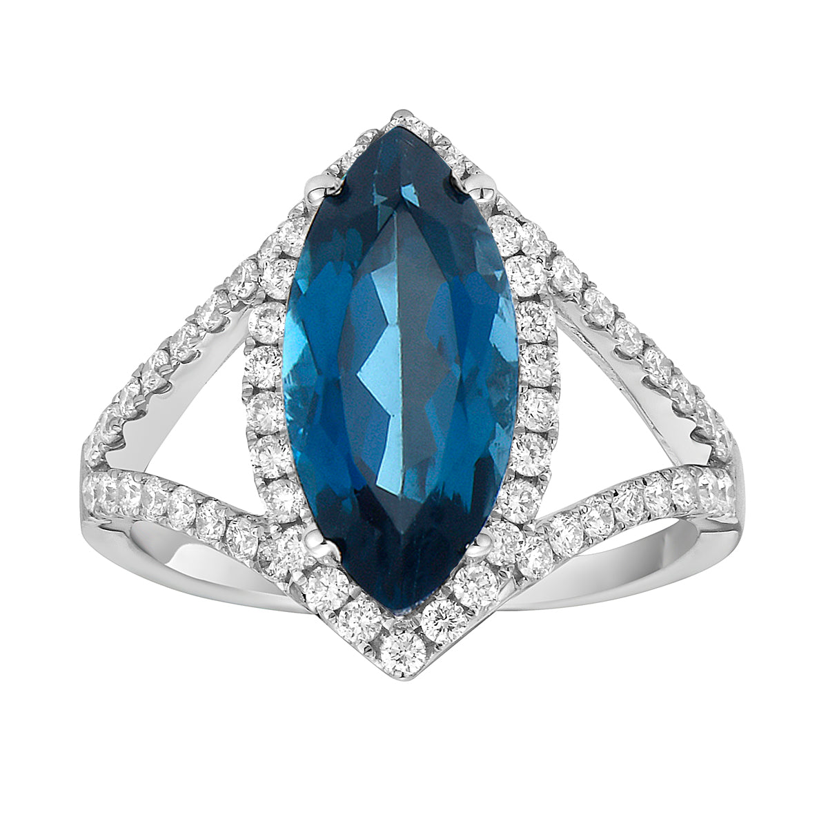 R090007-LBT -  Ring 14KW/2.8G 1LBT-3.50CT 58RD-0.55CT London Blue Topaz
