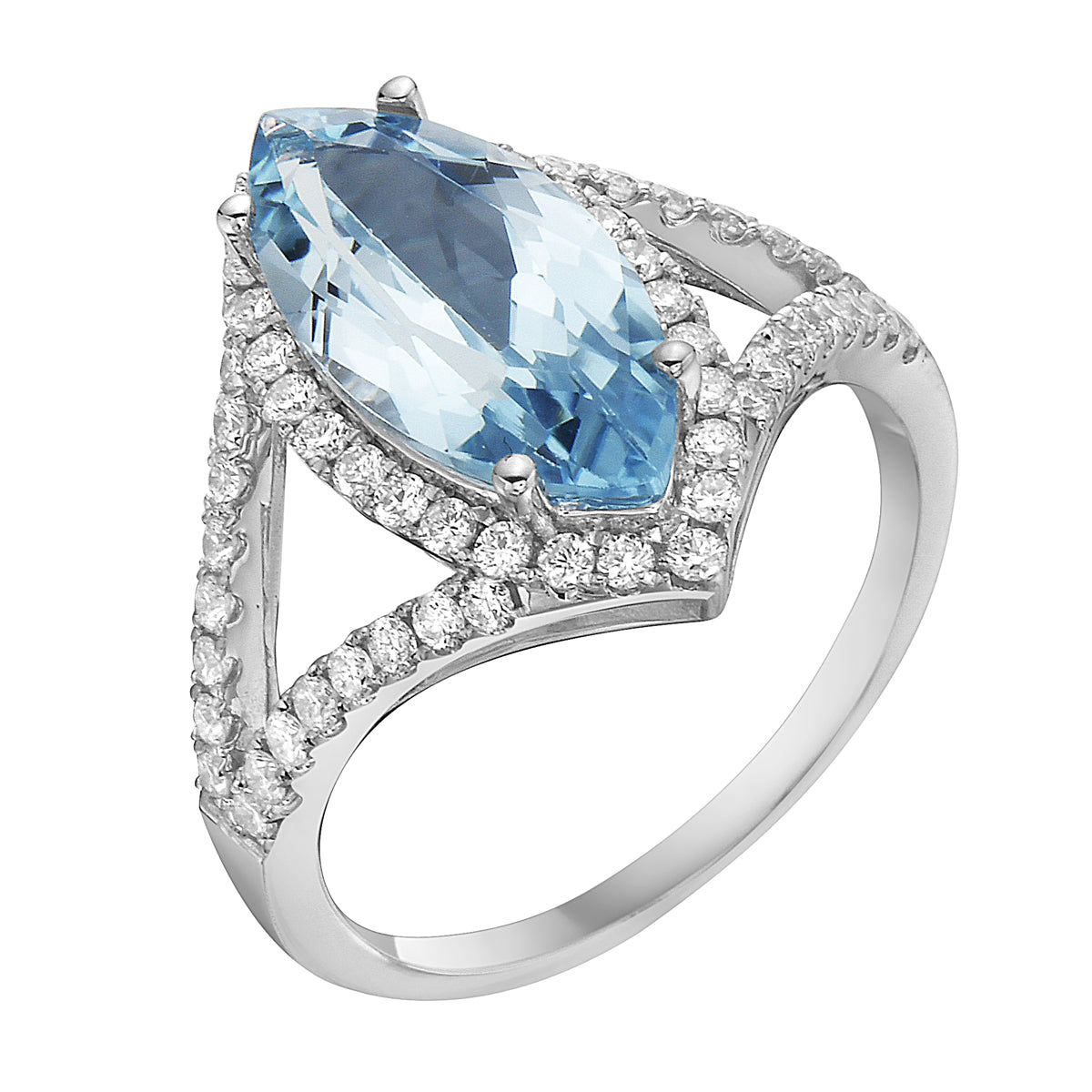 R090007-LBT -  Ring 14KW/2.8G 1LBT-3.50CT 58RD-0.55CT London Blue Topaz
