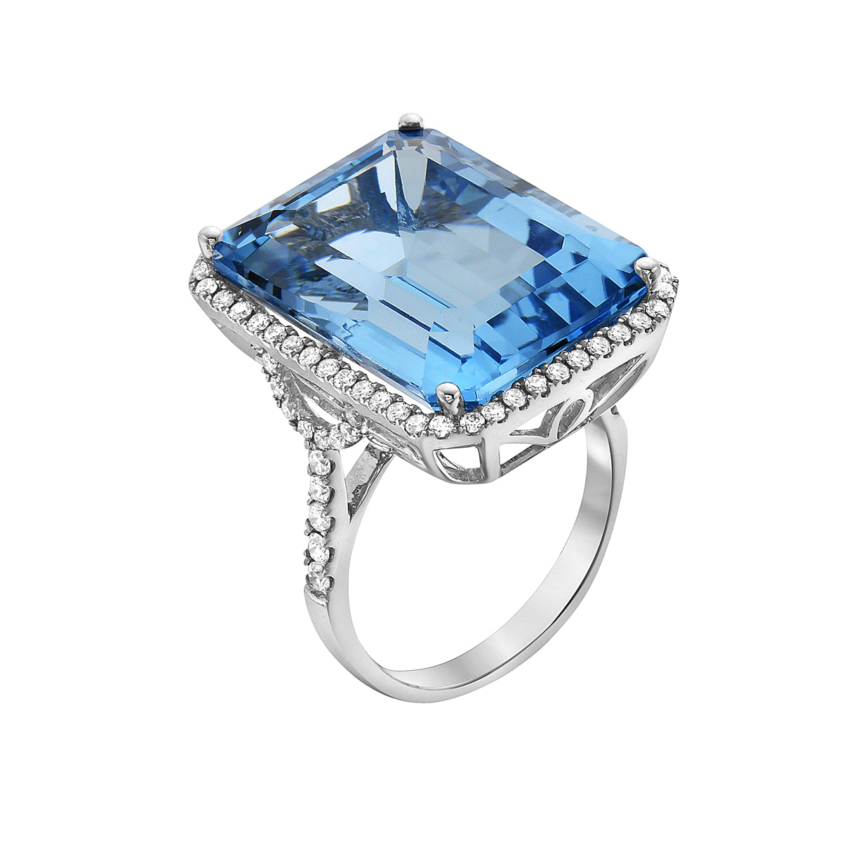 Ring 14KW/6.1G 1SWBT-27.37CT 76RD-0.70CT  Sky Blue Topaz