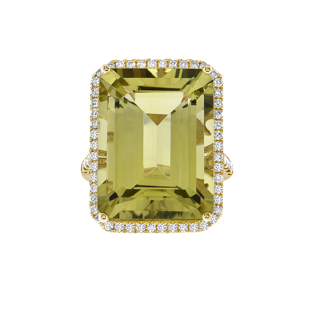 Ring 14KY/5.8G 1GGQ-22.23CT 76RD-0.67CT Gold Green Quartz