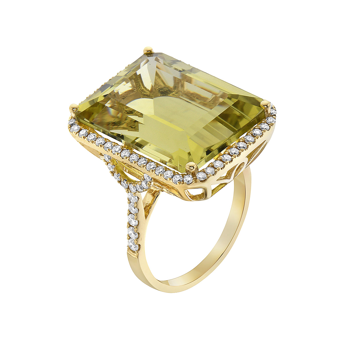 Ring 14KY/5.8G 1GGQ-22.23CT 76RD-0.67CT Gold Green Quartz