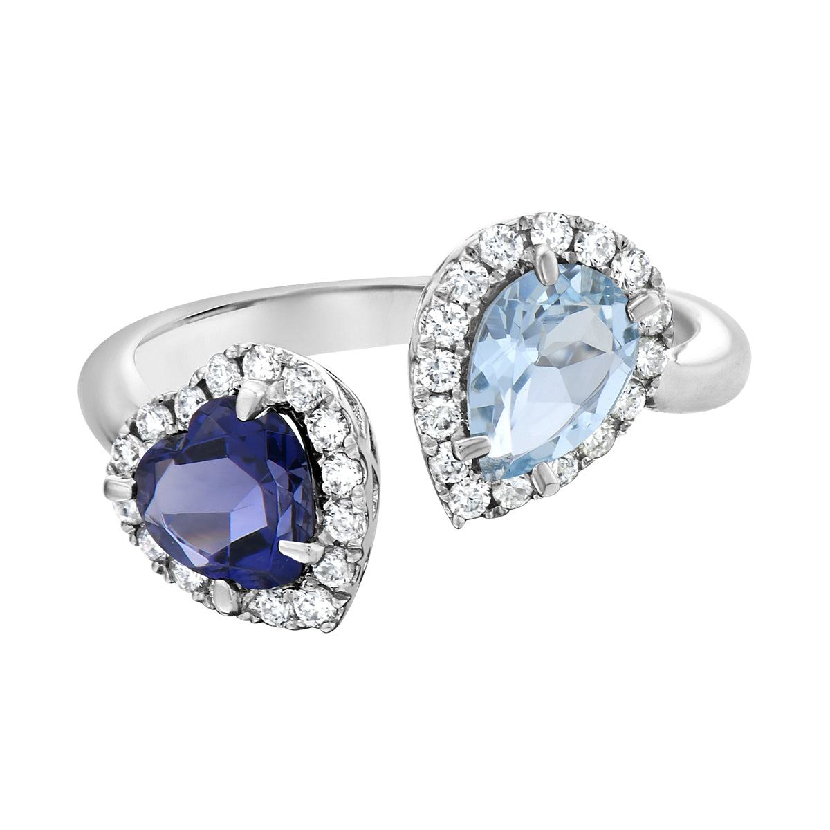 Ring 14KW/3.4G 1IO-0.60CT 1AQ-0.60CT 32RD-0.30CT AQUAMARINE and  IOLITE