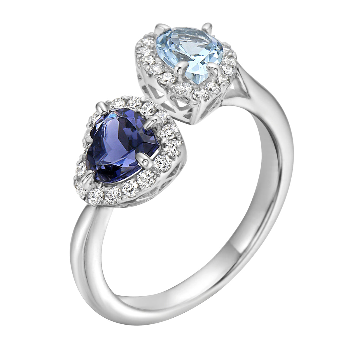 Ring 14KW/3.4G 1IO-0.60CT 1AQ-0.60CT 32RD-0.30CT AQUAMARINE and  IOLITE