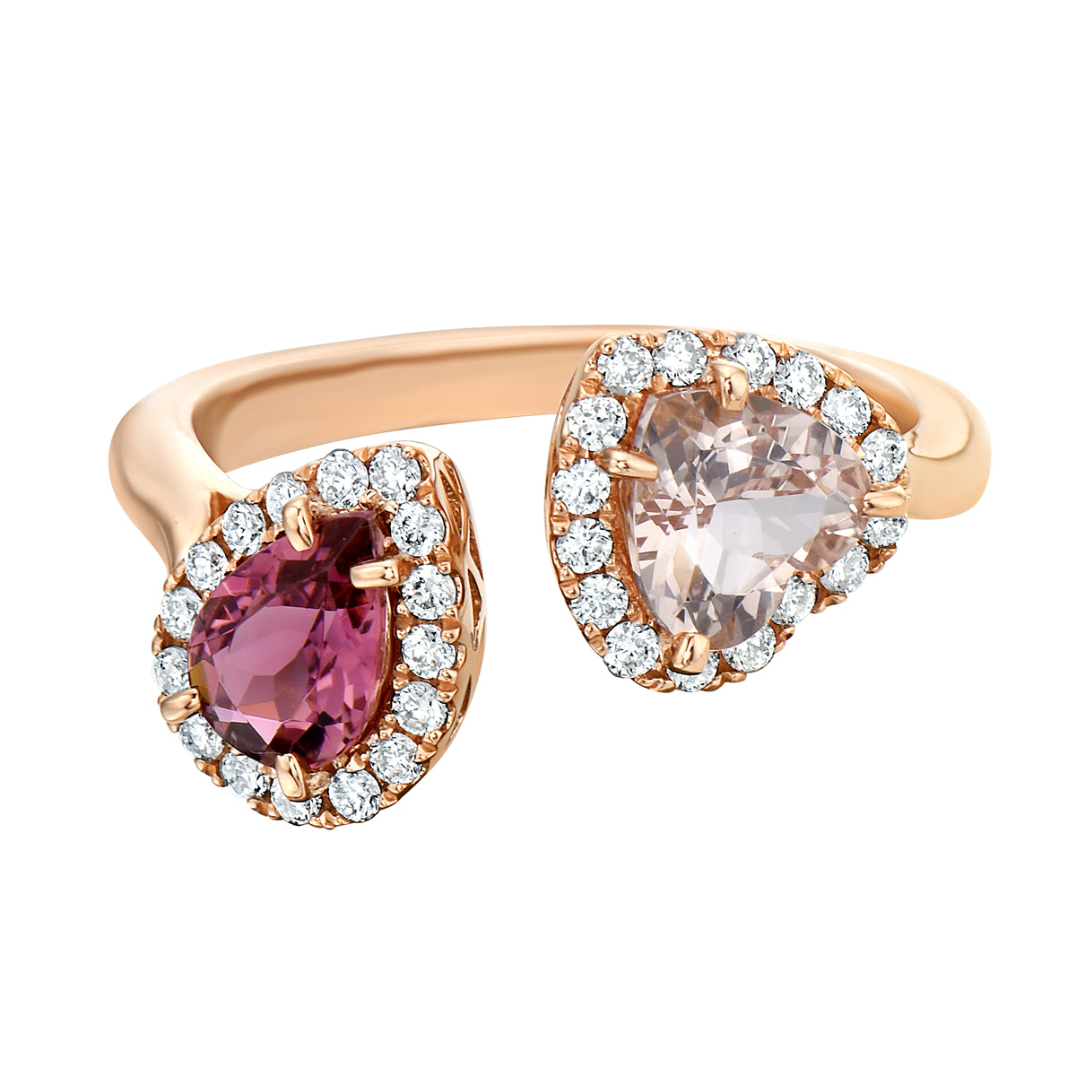 Ring 14KR/3.4G 1PT-0.67CT 1MG-0.73CT 32RD-0.25CT Pink Tourmaline and Morganite