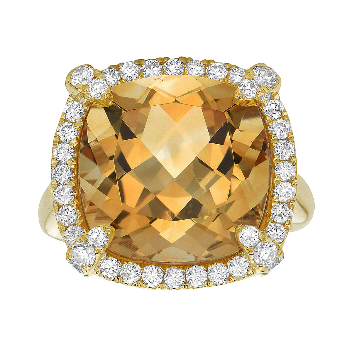 Ring 14KY/5.3G 1CIT-10.55CT 40RD-0.72CT (14MM) Citrine