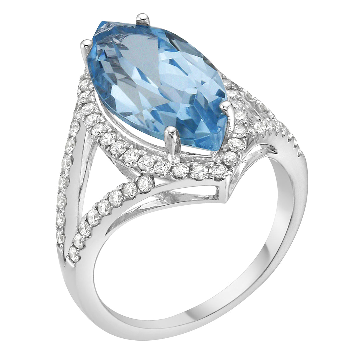 R090014-SBT - Ring 14KW/3.7G 1SBT-6.35CT 62RD-0.52CT  Sky Blue Topaz