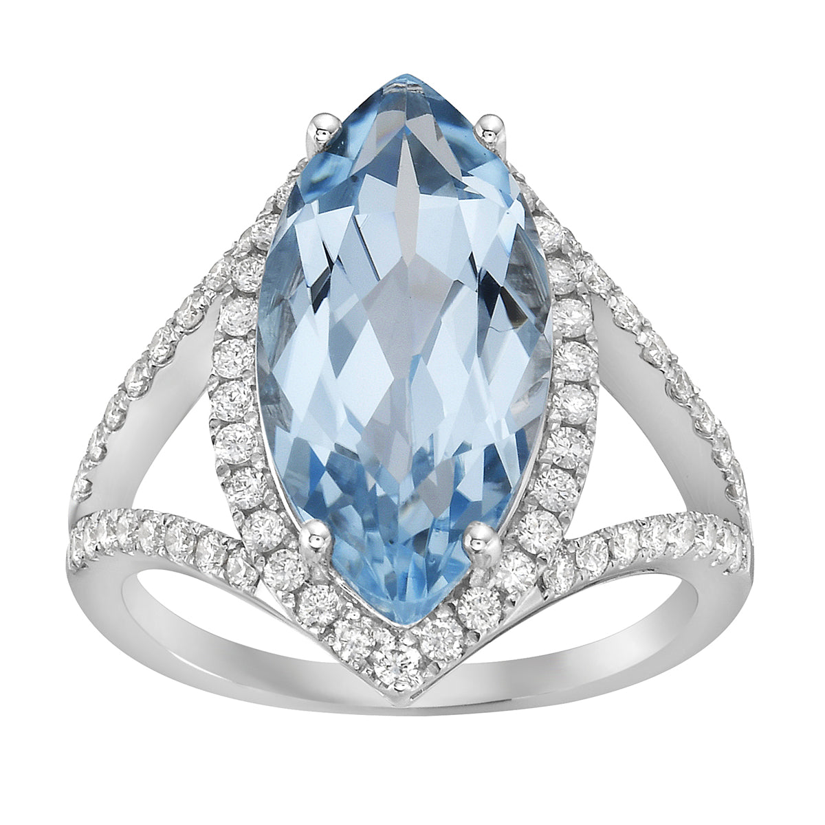 R090014-SBT - Ring 14KW/3.7G 1SBT-6.35CT 62RD-0.52CT  Sky Blue Topaz