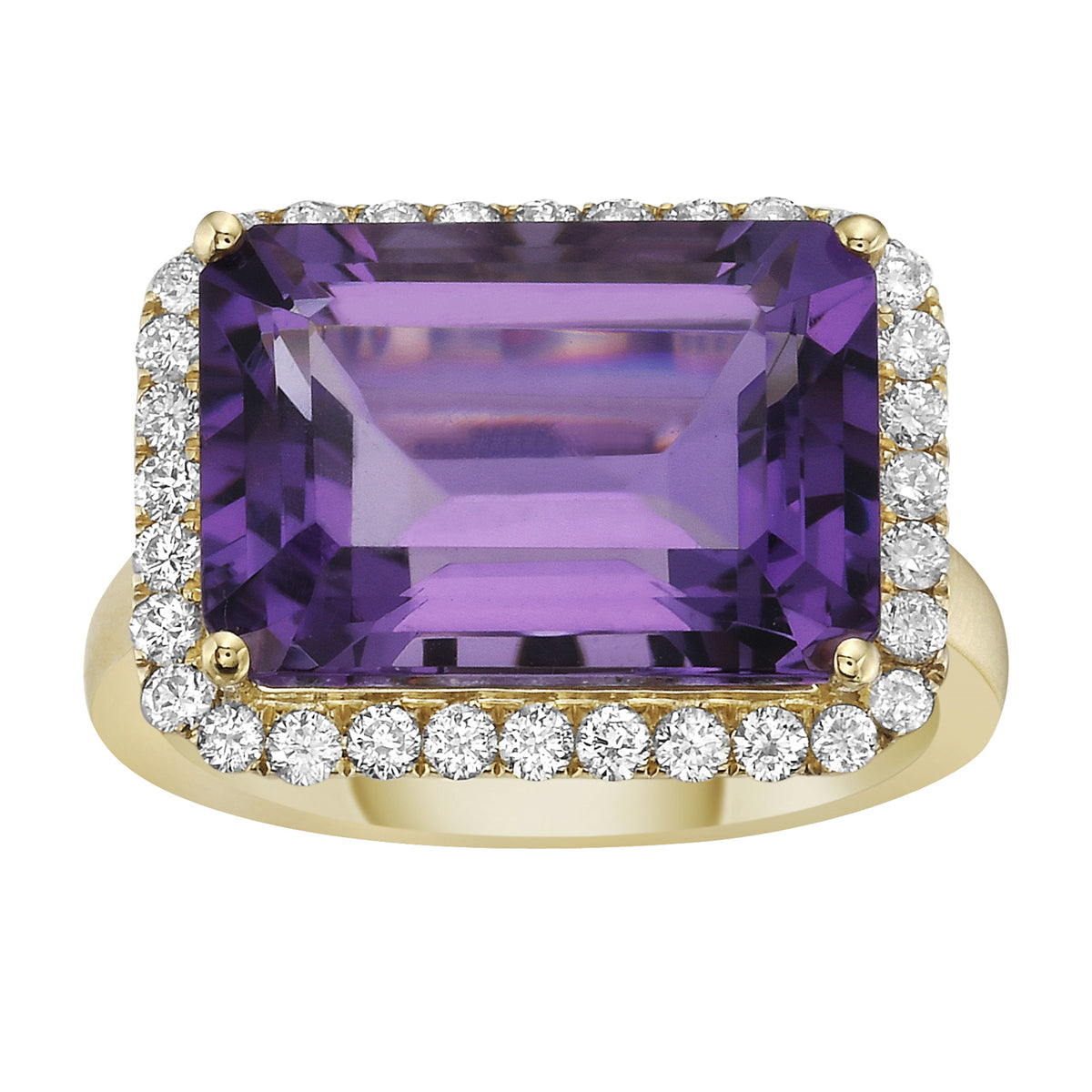 R090016Y-AME - Ring 14KY/3.6G 1AME -7.22CT 32RD-0.45CT Amethyst