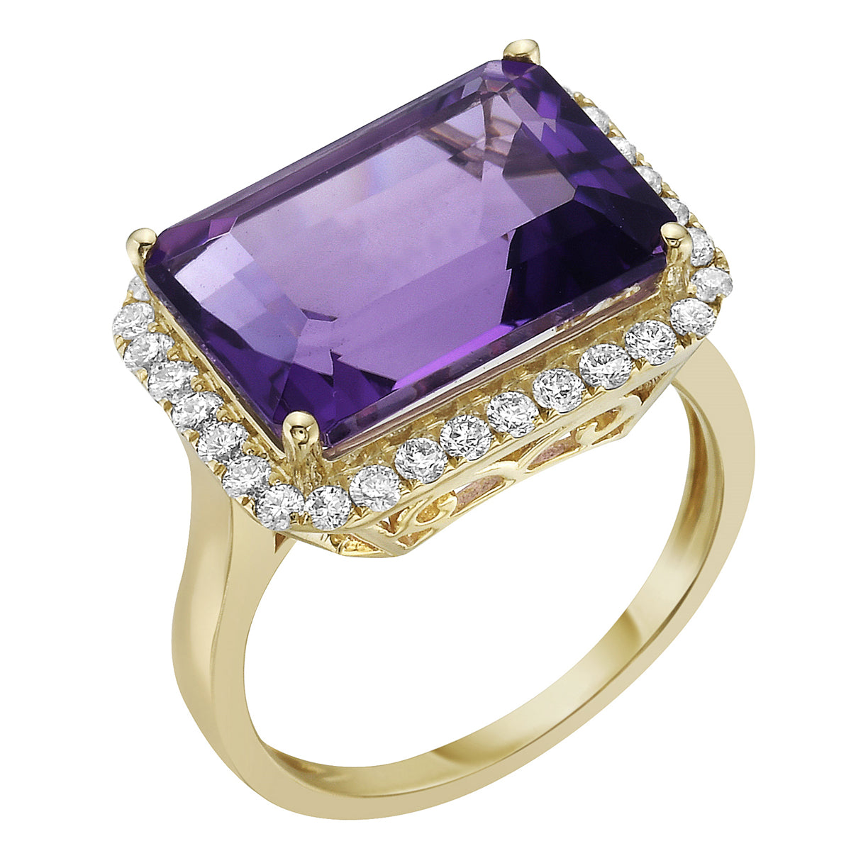 R090016Y-AME - Ring 14KY/3.6G 1AME -7.22CT 32RD-0.45CT Amethyst