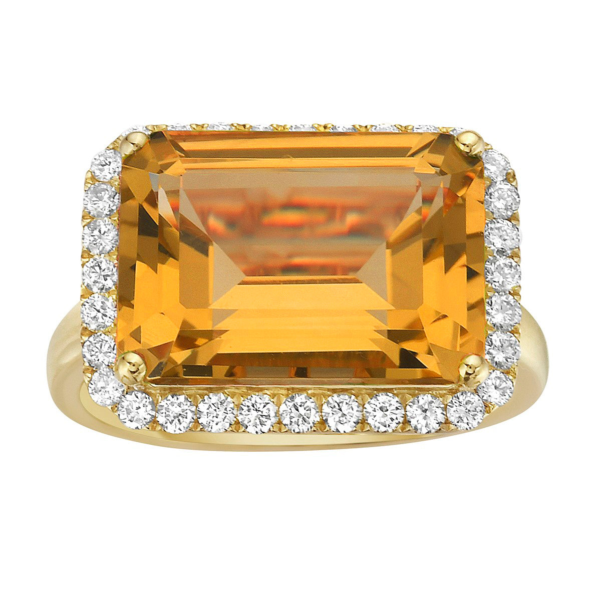 R090016Y-CIT - Ring 14KY/3.7G 1CIT-7.10CT 32RD-0.44CT Citrin