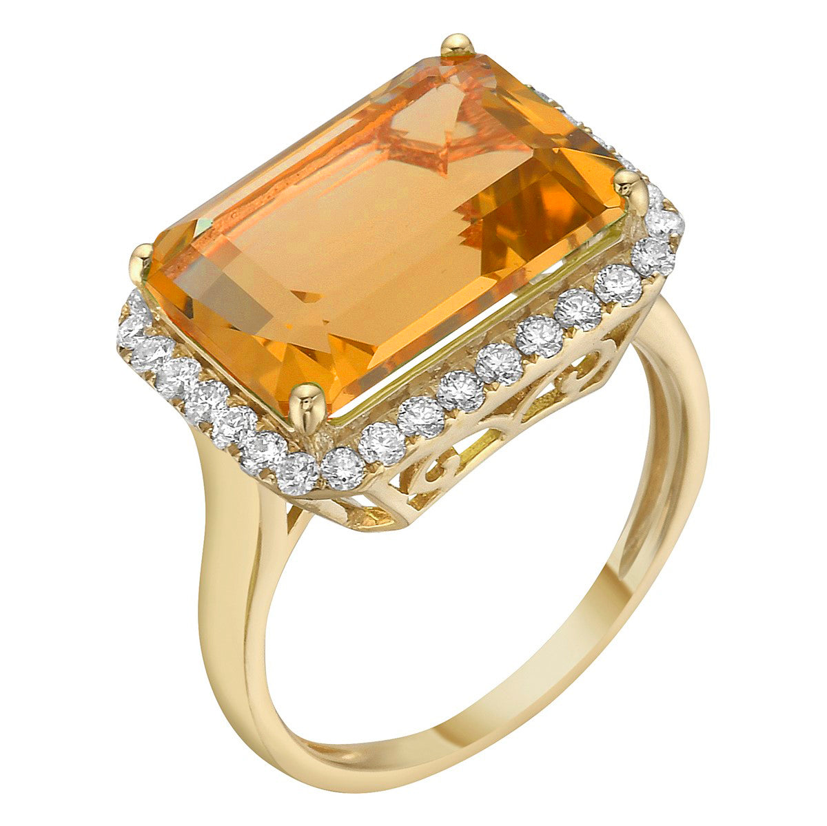 R090016Y-CIT - Ring 14KY/3.7G 1CIT-7.10CT 32RD-0.44CT Citrin