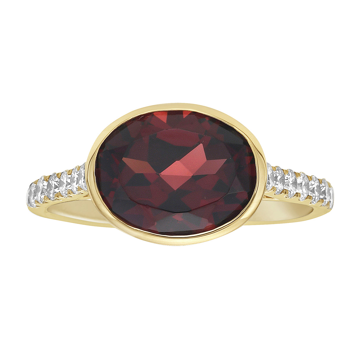 R090017Y-GAR - Ring 14KY/2.2G 1GAR-3.22CT 14RD-0.34CT Garnet