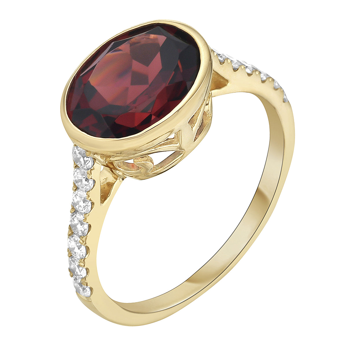 R090017Y-GAR - Ring 14KY/2.2G 1GAR-3.22CT 14RD-0.34CT Garnet