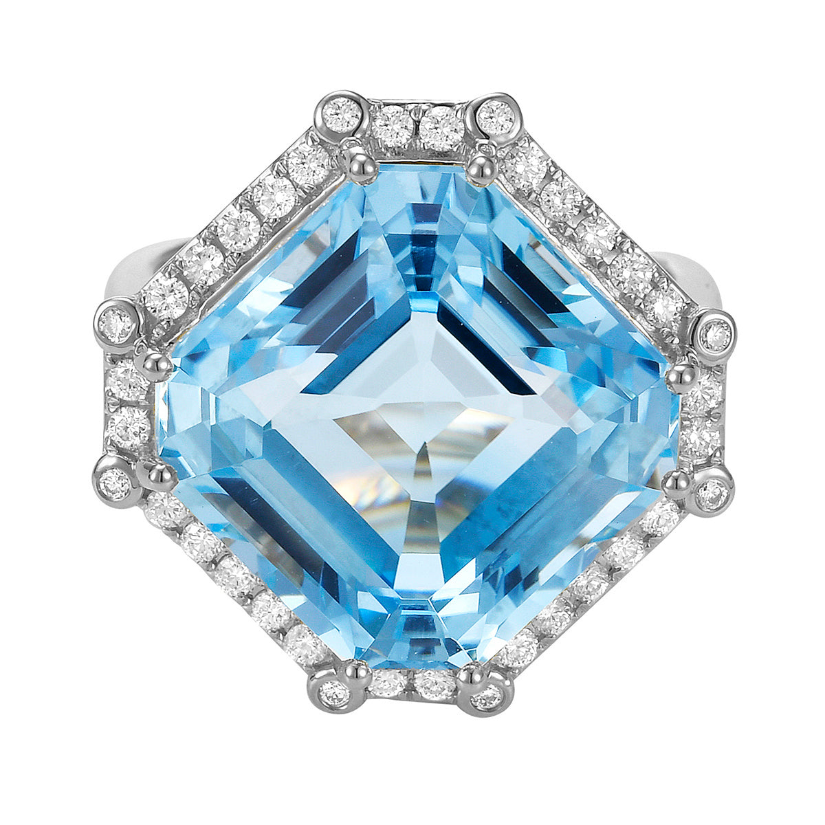 R090018-SBT - Ring 14KW/4.4G 1SBT-16.24CT 36RD-0.38CT Sky Blue Topaz