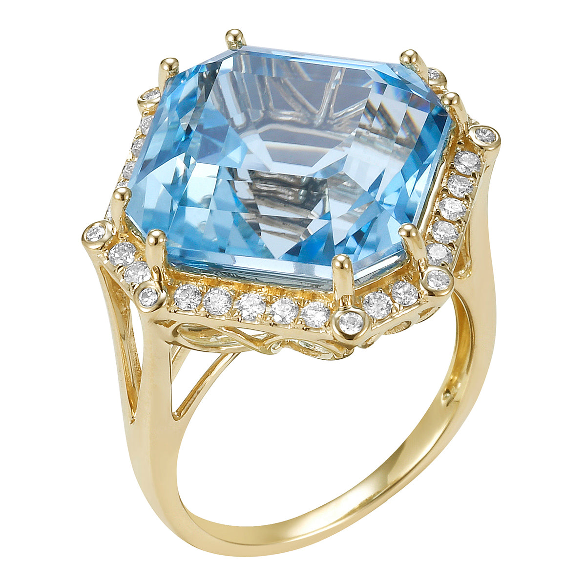 Ring 14KY/4.3G 1SBT-16.05CT 36RD-0.33CT Sky Blue Topaz