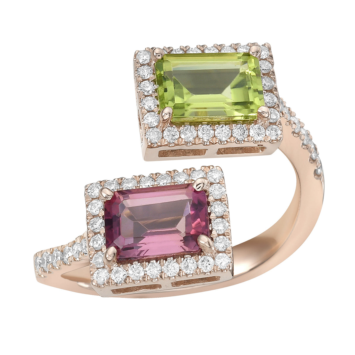 Ring 14KR/3.9G 1PT-0.98CT 1PER-1.07CT 60RD-0.35CT Pink Tourmilne & Peridot